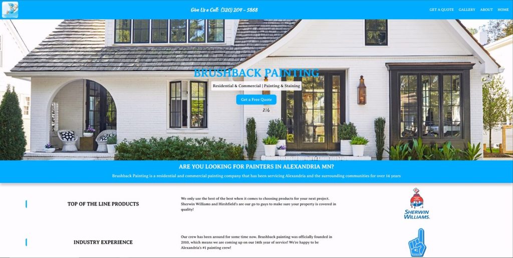 Brushback Painting website — residential and commercial painting in Alexandria MN