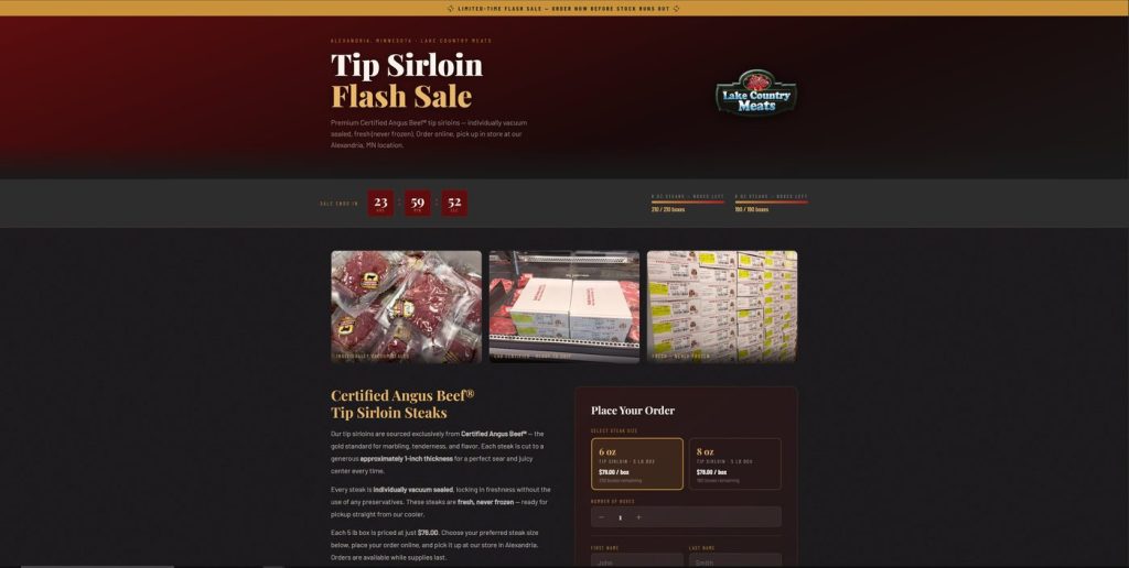 Lake Country Meats website — online meat ordering form in Alexandria MN